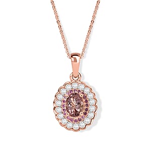 D'Joy Premium Blush Tourmaline and Multi Gemstone 1.50 ctw Blush Bloom Halo Pendant Necklace (20 Inches) in 18K Vermeil Rose Gold Over Sterling Silver
