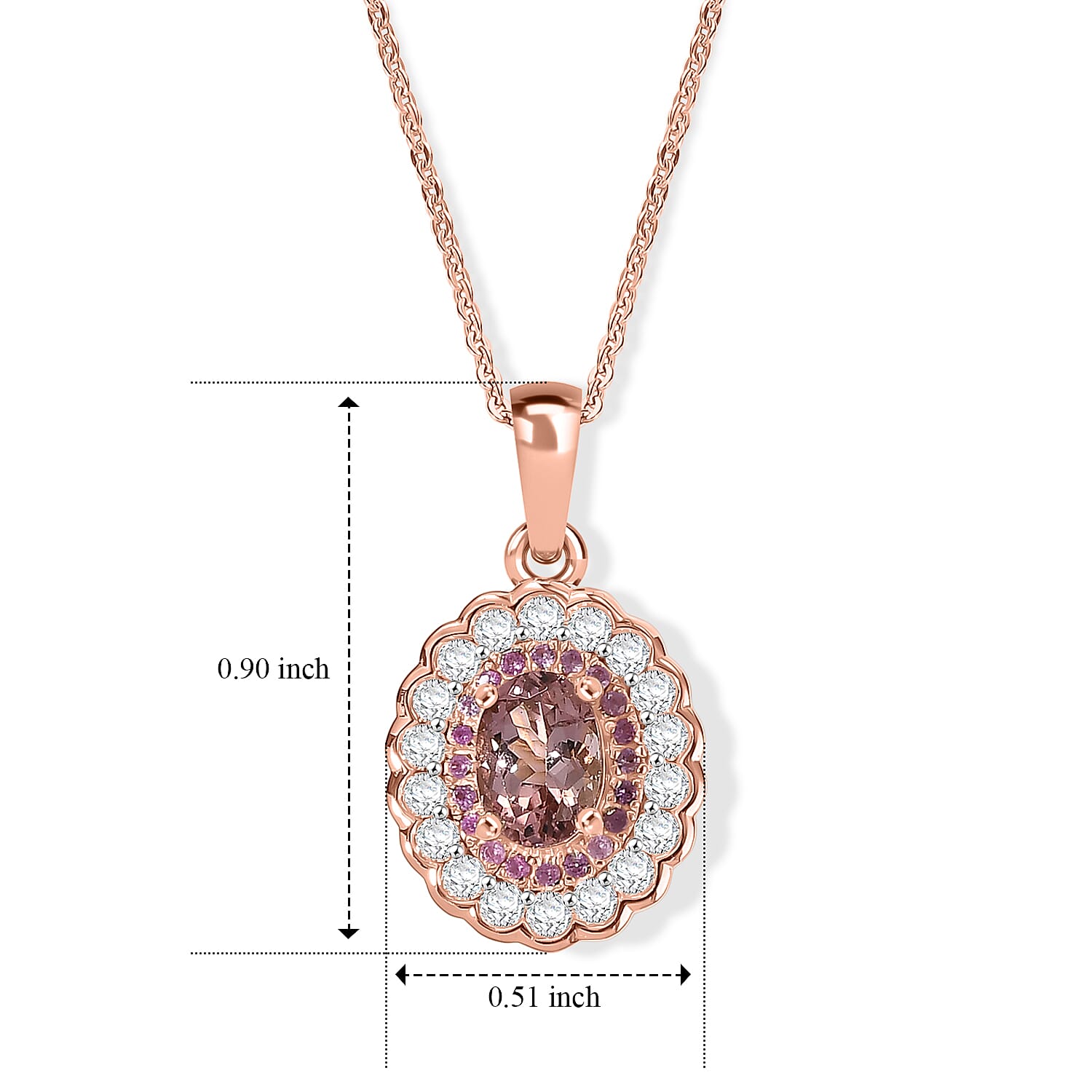 D'Joy Premium Blush Tourmaline and Multi Gemstone 1.50 ctw Blush Bloom Halo Pendant Necklace (20 Inches) in 18K Vermeil Rose Gold Over Sterling Silver