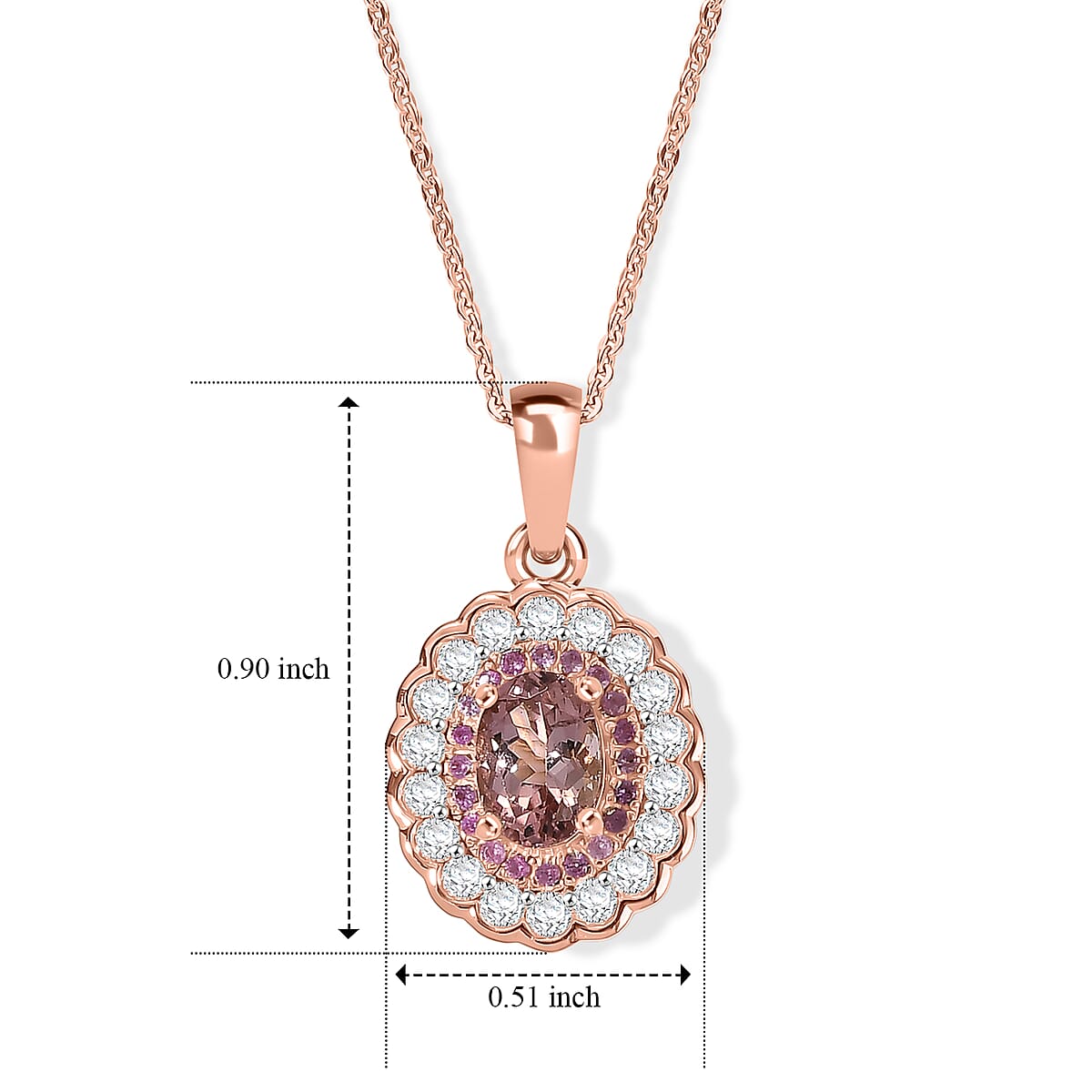 D'Joy Premium Blush Tourmaline and Multi Gemstone 1.50 ctw Blush Bloom Halo Pendant Necklace (20 Inches) in 18K Vermeil Rose Gold Over Sterling Silver image number 2