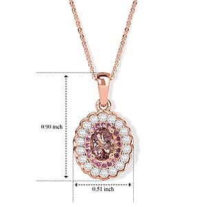 D'Joy Premium Blush Tourmaline and Multi Gemstone 1.50 ctw Blush Bloom Halo Pendant Necklace (20 Inches) in 18K Vermeil Rose Gold Over Sterling Silver