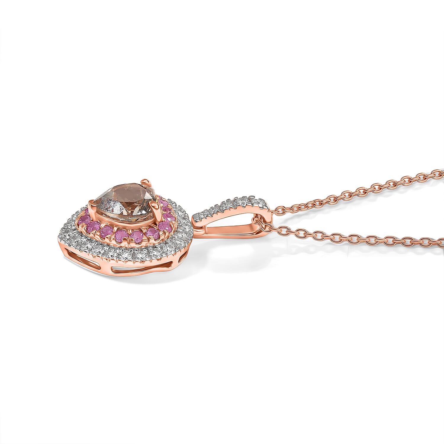 D'Joy Premium Marropino Morganite and Multi Gemstone 1.75 ctw Heart Pendant Necklace (20 Inches) in 18K Vermeil Rose Gold Over Sterling Silver