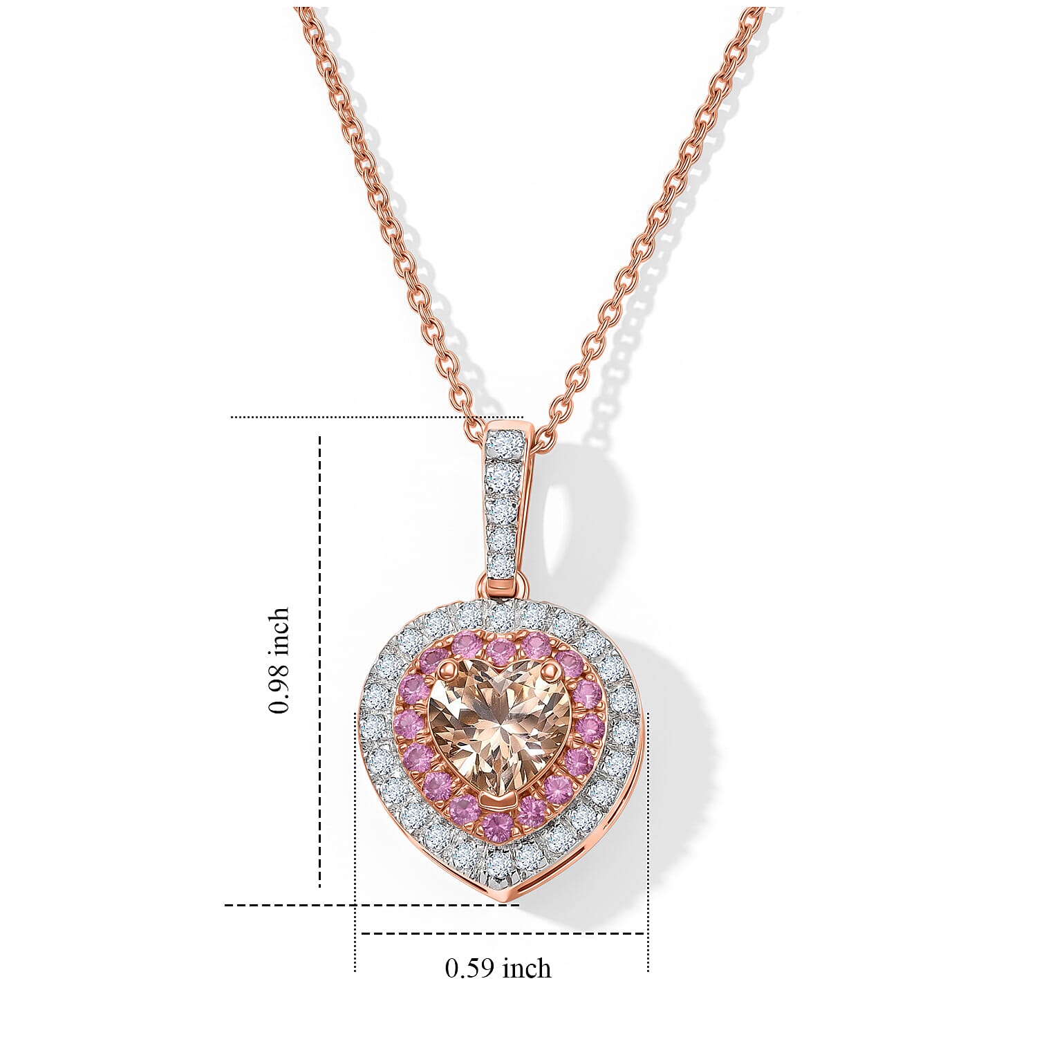 D'Joy Premium Marropino Morganite and Multi Gemstone 1.75 ctw Heart Pendant Necklace (20 Inches) in 18K Vermeil Rose Gold Over Sterling Silver