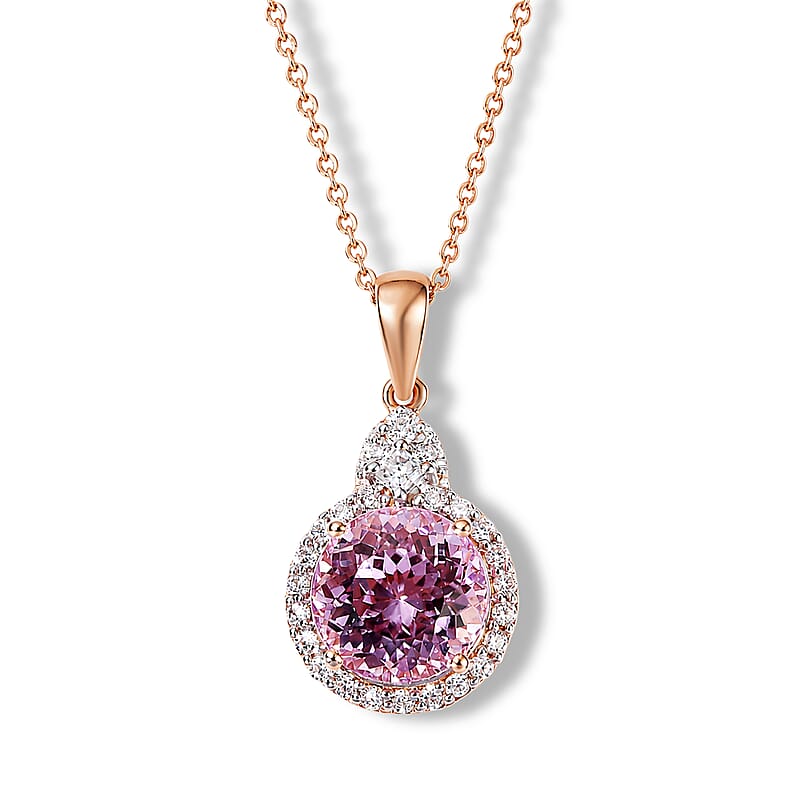 D'Joy Premium Martha Rocha Kunzite and Moissanite 3.90 ctw Pendant Necklace in 18K Vermeil Rose Gold Over Sterling Silver 18 Inches