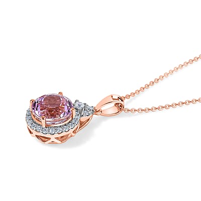 D'Joy Premium Martha Rocha Kunzite and Moissanite 3.90 ctw Pendant Necklace in 18K Vermeil Rose Gold Over Sterling Silver 18 Inches