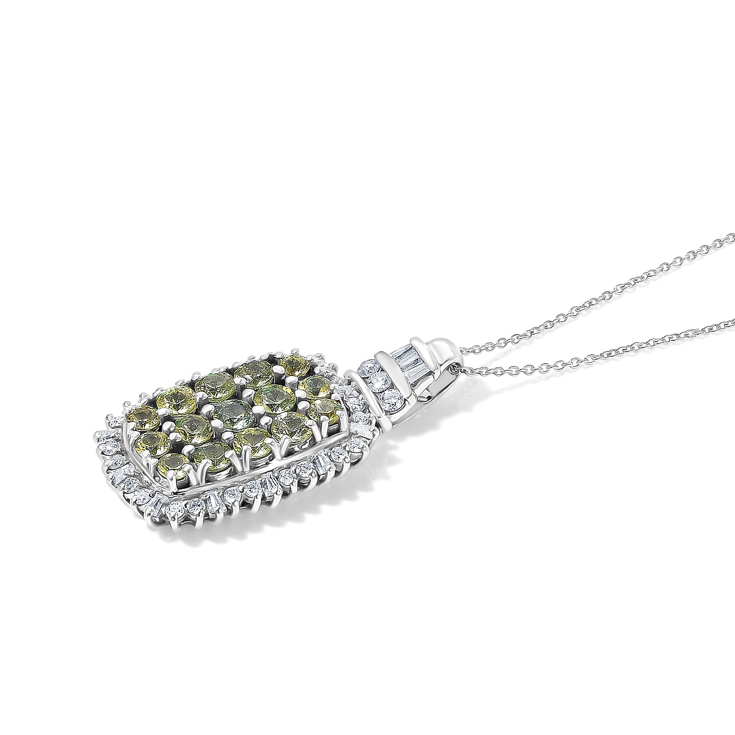 D'Joy Montana Sapphire and Moissanite 3.60 ctw Midnight Mosaic Pendant Necklace in Rhodium Over Sterling Silver 20 Inches