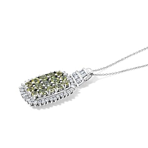 D'Joy Montana Sapphire and Moissanite 3.60 ctw Midnight Mosaic Pendant Necklace in Rhodium Over Sterling Silver 20 Inches (Ships in 10-12 Days)