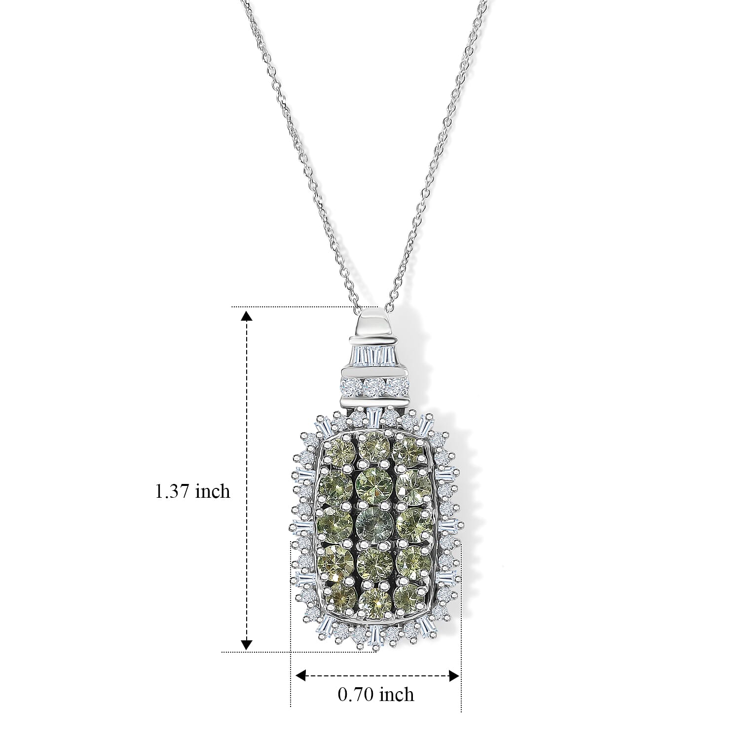 D'Joy Montana Sapphire and Moissanite 3.60 ctw Midnight Mosaic Pendant Necklace in Rhodium Over Sterling Silver 20 Inches