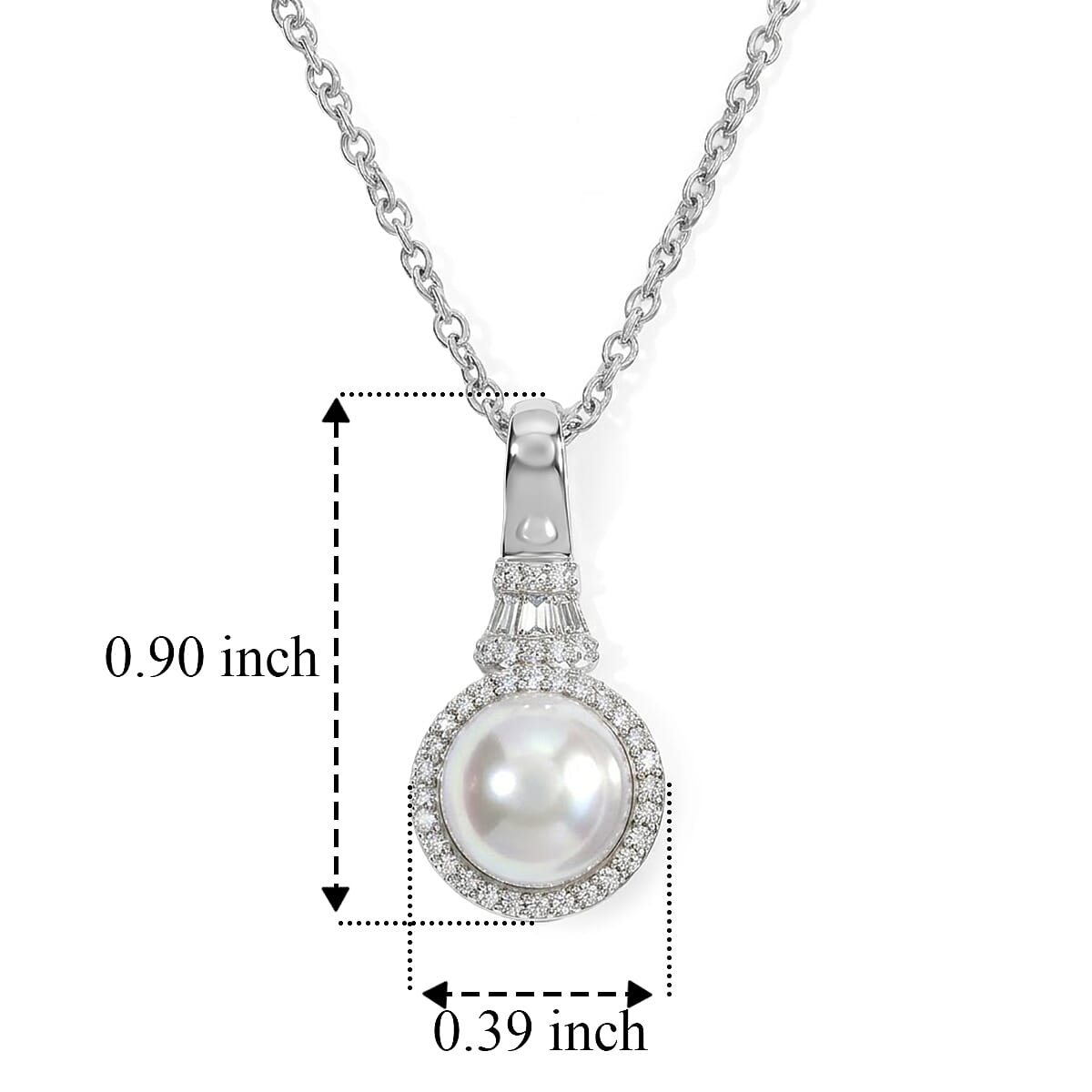 EverTrue Freshwater Pearl and Moissanite 0.20 ctw Pendant in Platinum Bond with Stainless Steel Necklace (20 Inches)