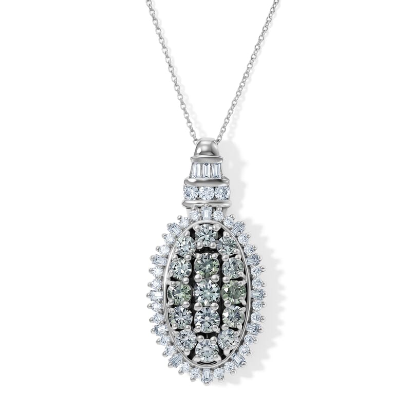 D'Joy Montana Sapphire and Moissanite 3.85 ctw Midnight Mosaic Pendant Necklace in Rhodium Over Sterling Silver 20 Inches