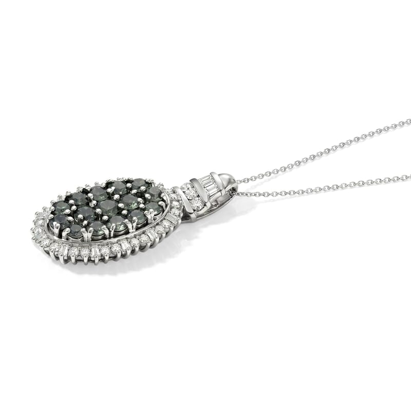 D'Joy Montana Sapphire and Moissanite 3.85 ctw Midnight Mosaic Pendant Necklace in Rhodium Over Sterling Silver 20 Inches