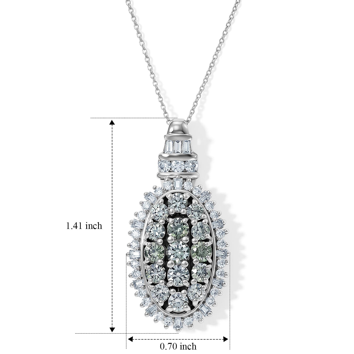 D'Joy Montana Sapphire and Moissanite 3.85 ctw Midnight Mosaic Pendant Necklace in Rhodium Over Sterling Silver 20 Inches