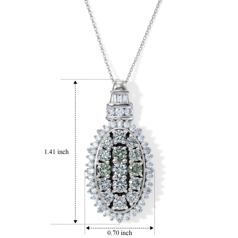 D'Joy Montana Sapphire and Moissanite 3.85 ctw Midnight Mosaic Pendant Necklace in Rhodium Over Sterling Silver 20 Inches