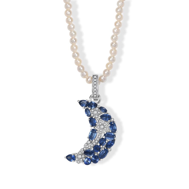 GP Celestial Dream Collection Kashmir Kyanite and Multi Gemstone 43.50 ctw Pendant with Beaded Necklace (20 Inches) in Rhodium Over Sterling Silver