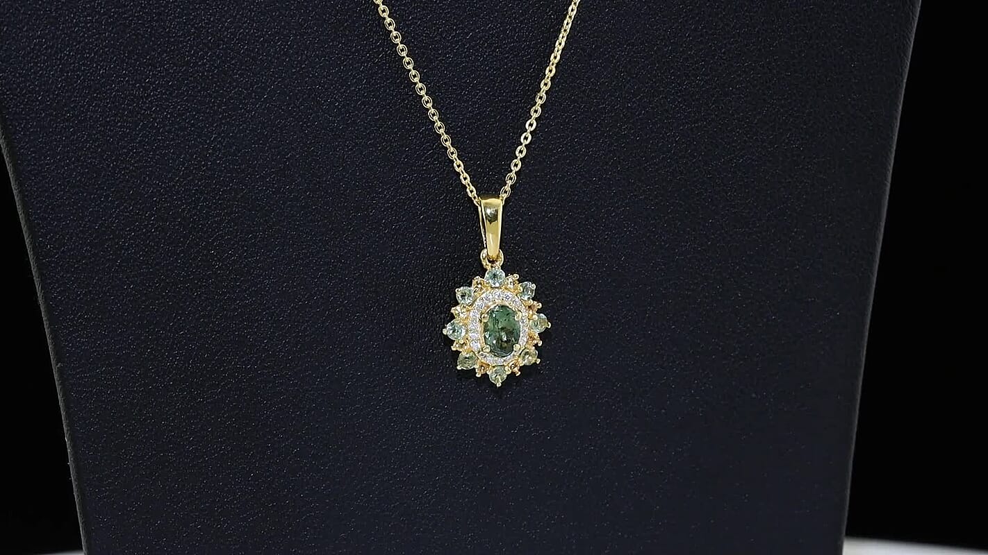 D''Joy Premium Tanzanian Natural Green Apatite, Multi Gemstone Pendant Necklace (20 Inches) in 18K Vermeil YG Over Sterling Silver 1.00 ctw