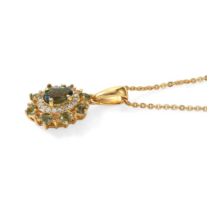 D'Joy Premium Natural Green Apatite and Multi Gemstone 1.00 ctw Verdant Blossom Pendant Necklace in 18K Vermeil Yellow Gold Over Sterling Silver 20 Inches