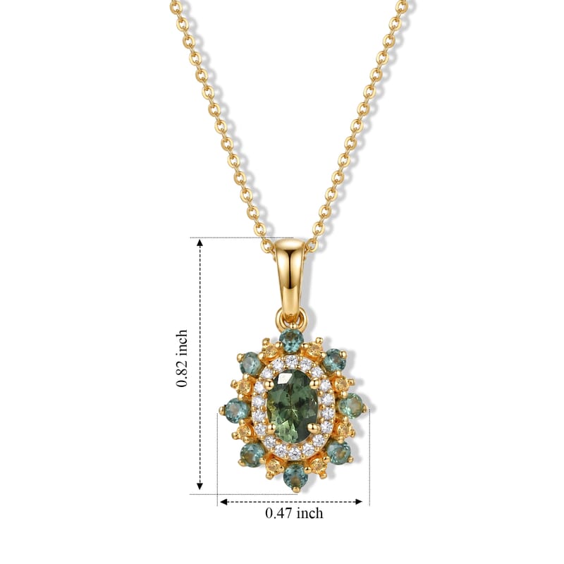 D'Joy Premium Natural Green Apatite and Multi Gemstone 1.00 ctw Verdant Blossom Pendant Necklace in 18K Vermeil Yellow Gold Over Sterling Silver 20 Inches