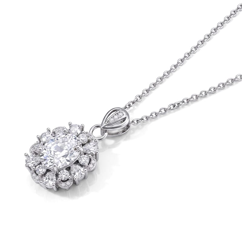 White Crystal Quartz and Simulated Diamond 10.00 ctw Pendant in Silvertone with Stainless Steel Necklace 20 Inches