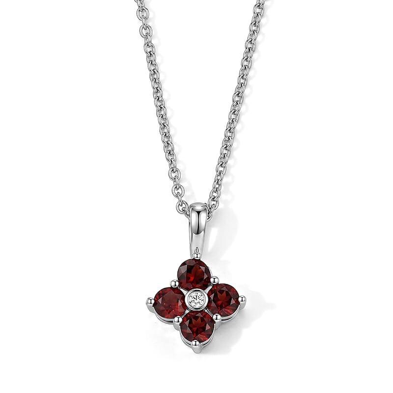 Mozambique Garnet and Simulated Diamond 8.00 ctw Pendant in Silvertone with Stainless Steel Necklace 20 Inches