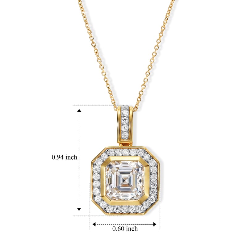 D'Joy Asscher Cut Moissanite 4.30 ctw Pendant Necklace in 18K Vermeil Yellow Gold Over Sterling Silver 20 Inches