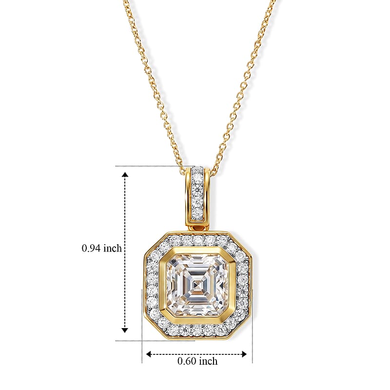 D'Joy Asscher Cut Moissanite 4.30 ctw Pendant Necklace in 18K Vermeil Yellow Gold Over Sterling Silver 20 Inches