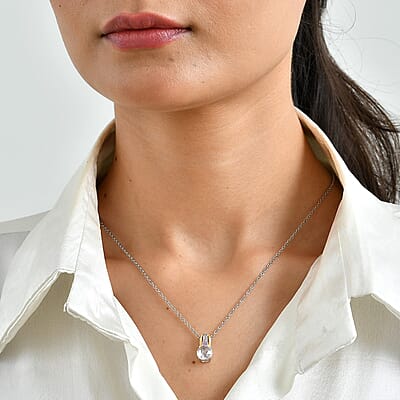 EverTrue Simulated White and Orchid Diamond Pendant in 18K YG Plated and Platinum Bond with Stainless Steel Necklace (20 inches)