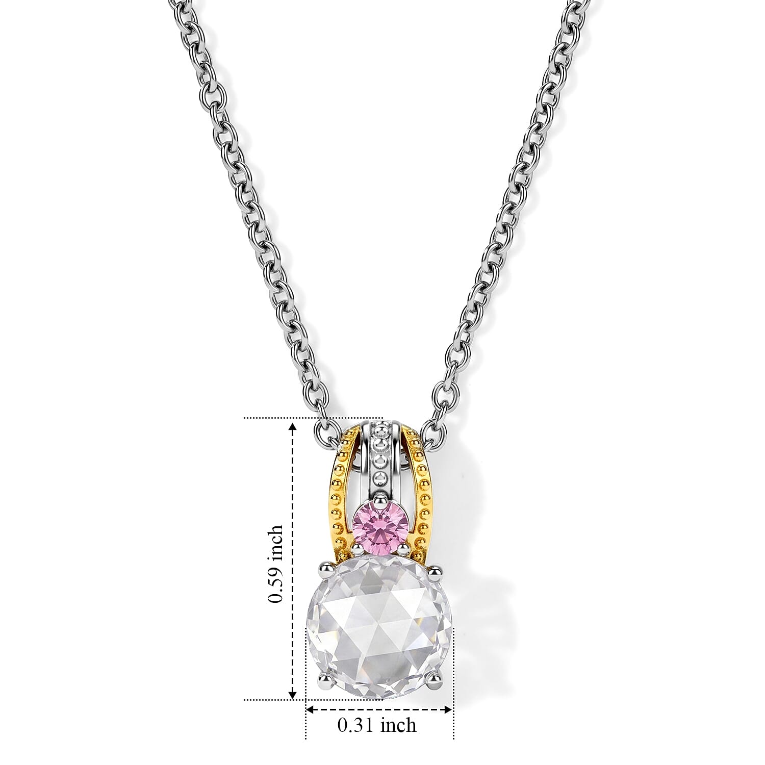 EverTrue Simulated White and Orchid Diamond Pendant in 18K YG Plated and Platinum Bond with Stainless Steel Necklace (20 inches)