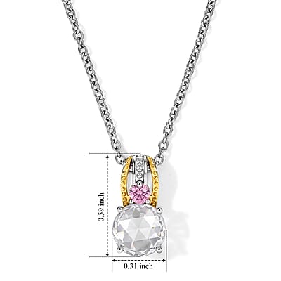 EverTrue Simulated White and Orchid Diamond Pendant in 18K YG Plated and Platinum Bond with Stainless Steel Necklace (20 inches)