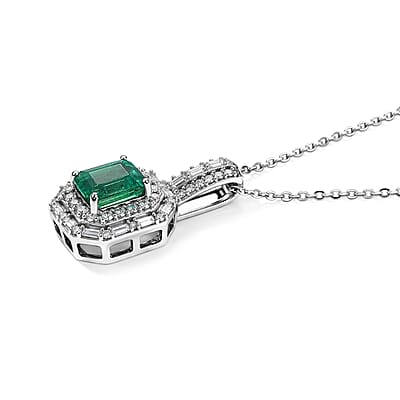 D'Joy Premium Kagem Zambian Emerald, Moissanite Architectural Pendant Necklace