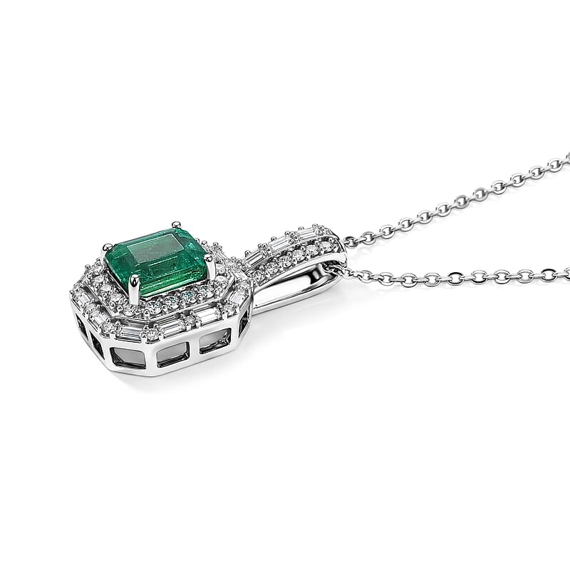 Doorbuster D'Joy Premium Kagem Zambian Emerald, Moissanite Architectural Pendant Necklace