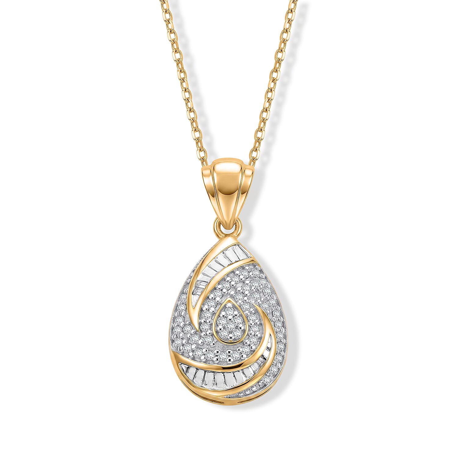 Diamond 0.25 ctw Pendant Necklace in 14K Yellow Gold Over Sterling Silver 18 Inches