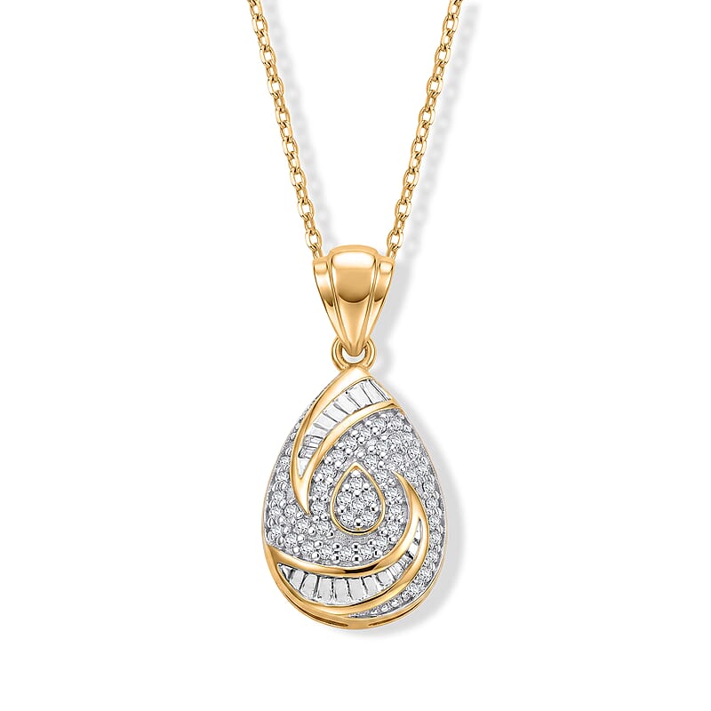 Diamond 0.25 ctw Pendant Necklace in 14K Yellow Gold Over Sterling Silver 18 Inches