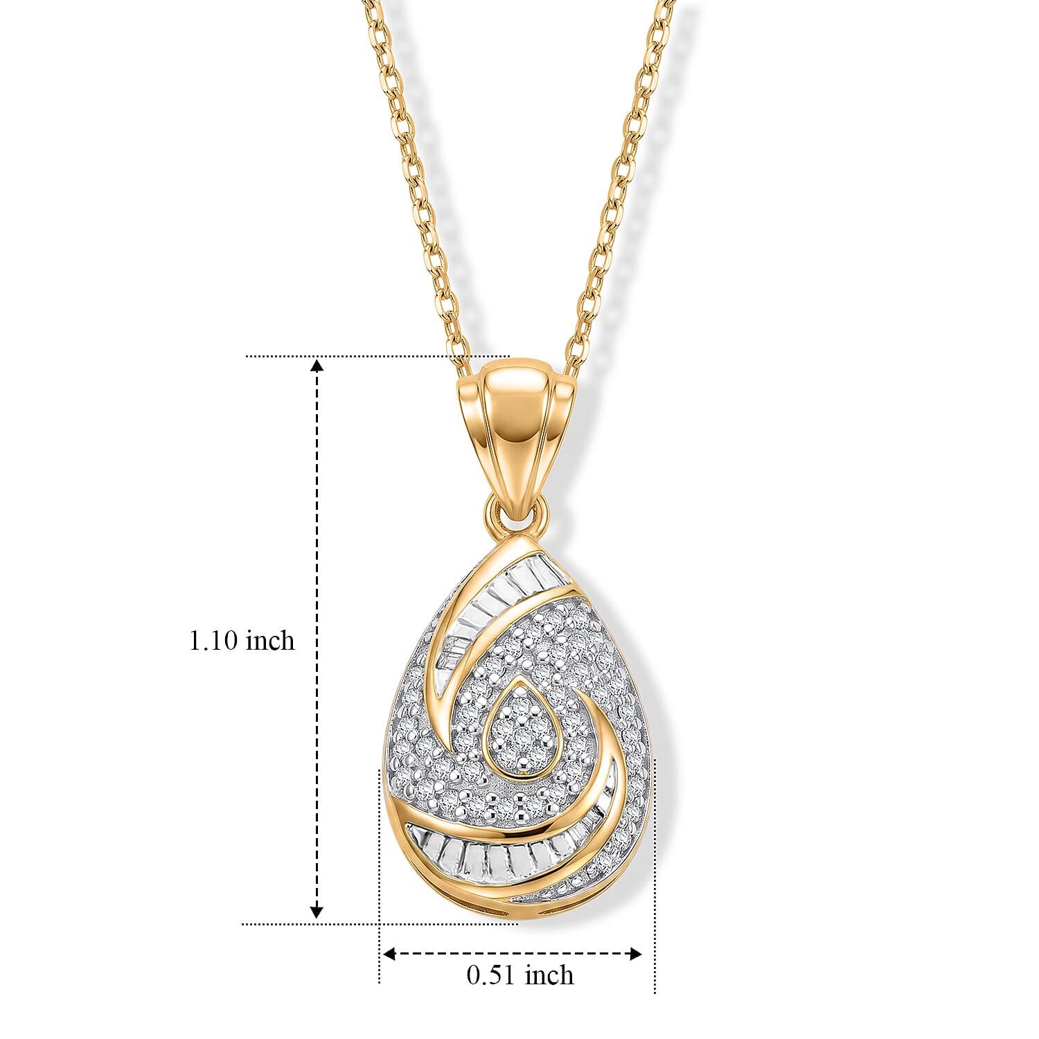 Diamond 0.25 ctw Pendant Necklace in 14K Yellow Gold Over Sterling Silver 18 Inches