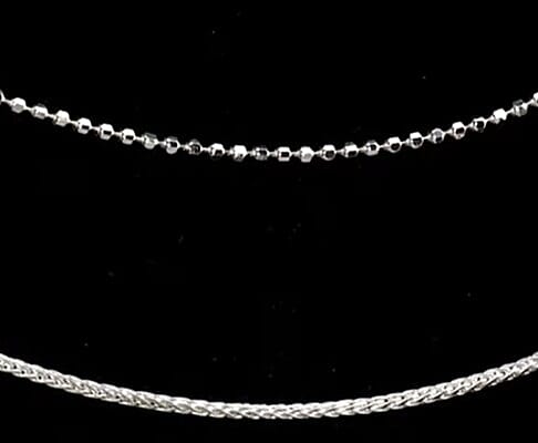 Italian Sterling Silver Set of 2 Beaded and Wheat Chain Necklace (24 Inches) (6.30 g)