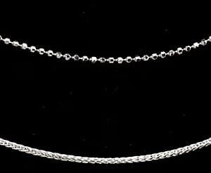 Italian Sterling Silver Set of 2 Beaded and Wheat Chain Necklace (24 Inches) (6.30 g)