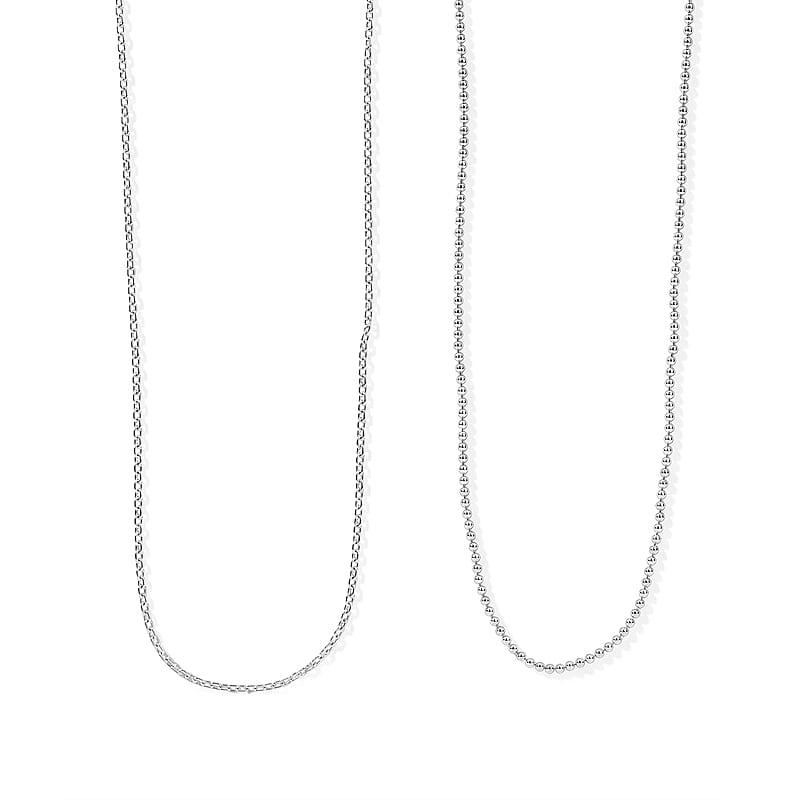 Italian Sterling Silver Set of 2 Beaded and Wheat Chain Necklace (24 Inches) (6.30 g)