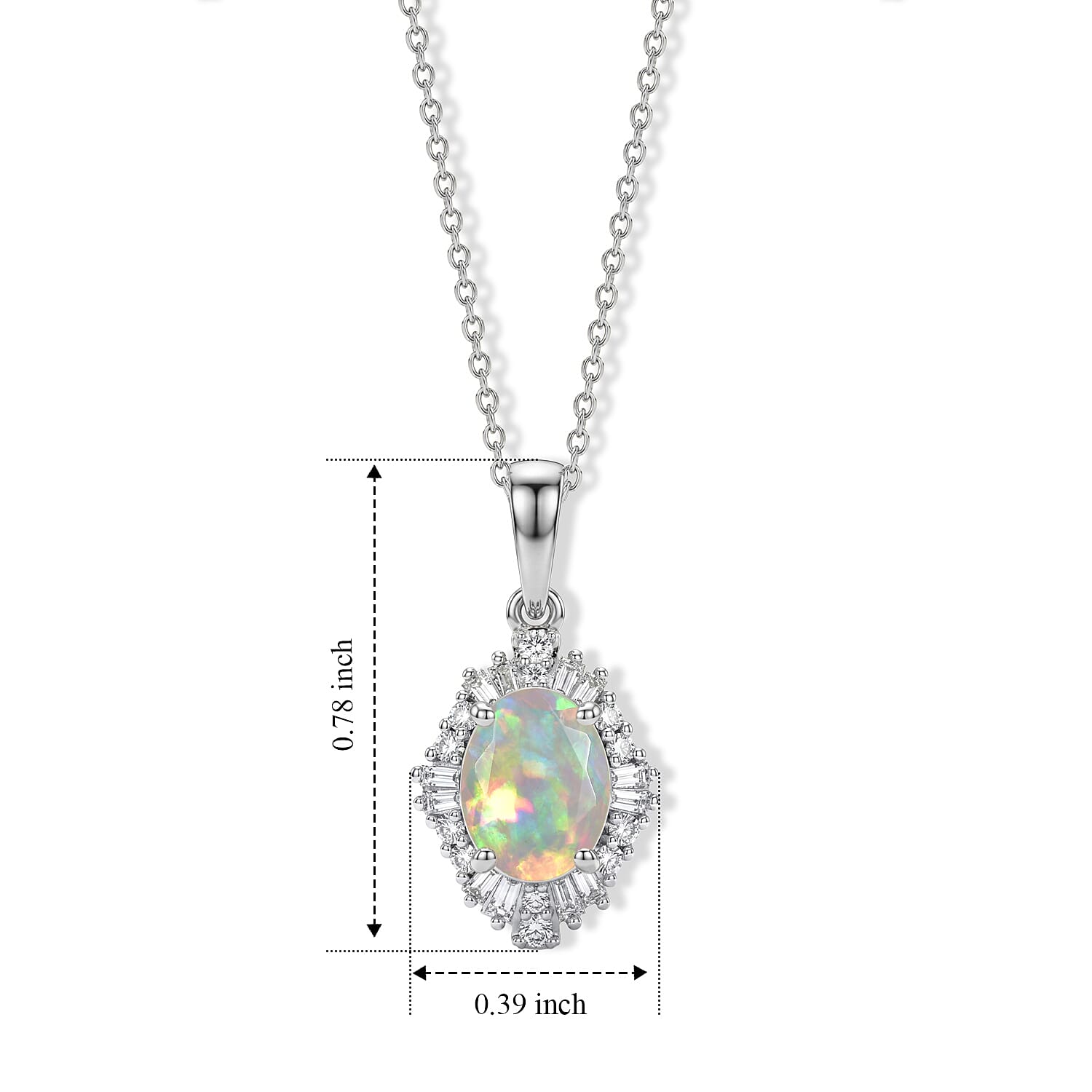 Premium Ethiopian Welo Opal and Luxuriant Lab Grown Diamond G-H SI 1.35 ctw Pendant Necklace in Rhodium Over Sterling Silver 20 Inches