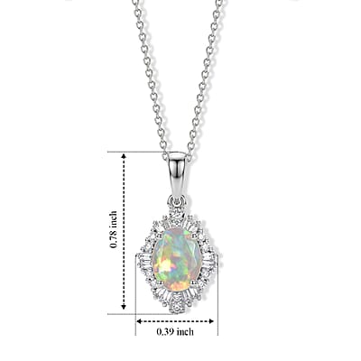 Premium Ethiopian Welo Opal and Luxuriant Lab Grown Diamond G-H SI 1.35 ctw Pendant Necklace in Rhodium Over Sterling Silver 20 Inches