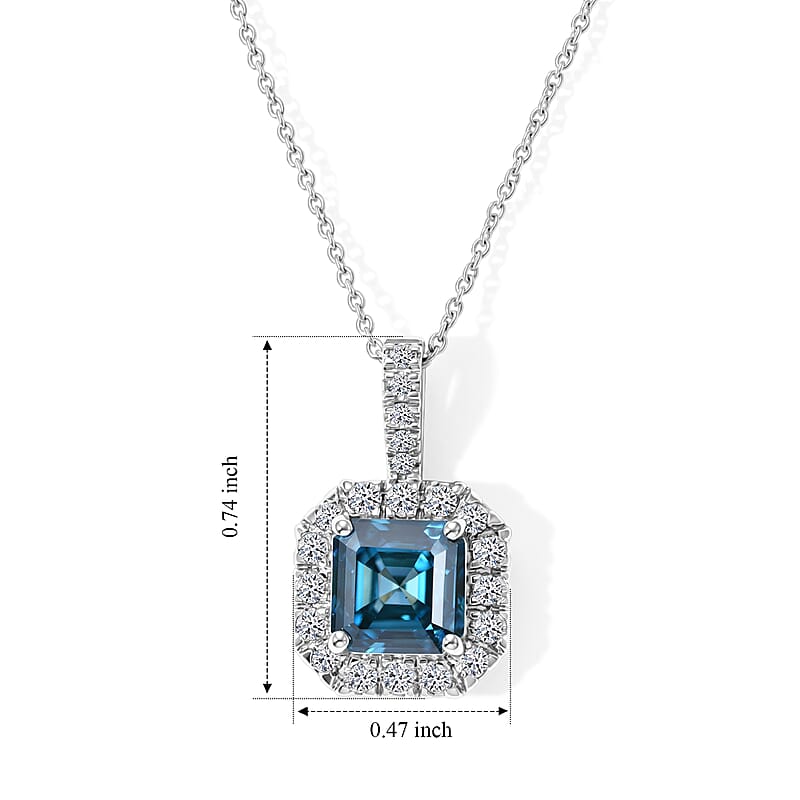Luxuriant Asscher Cut Lab Grown Blue Diamond (IR) and Lab Grown Diamond VS 2.60 ctw Imperial Blue Pendant Necklace in Rhodium Over Sterling Silver 20 Inches