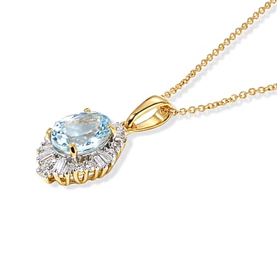 Premium Mangoro Aquamarine and Luxuriant Lab Grown Diamond G-H SI 1.30 ctw Pendant Necklace in 18K Vermeil Yellow Gold Over Sterling Silver 20 Inches