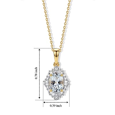 Premium Mangoro Aquamarine and Luxuriant Lab Grown Diamond G-H SI 1.30 ctw Pendant Necklace in 18K Vermeil Yellow Gold Over Sterling Silver 20 Inches