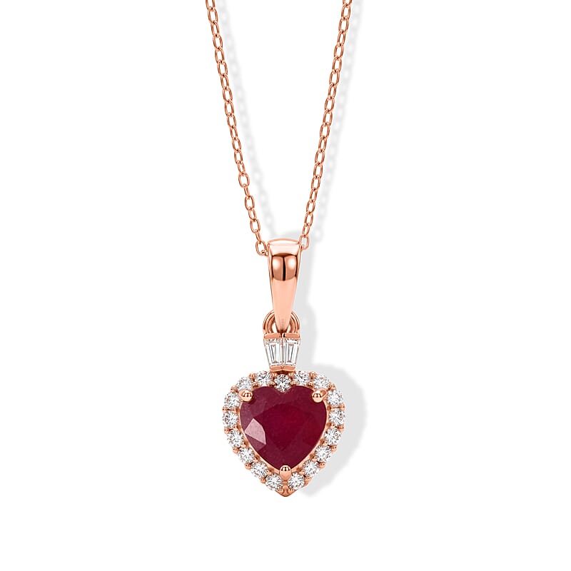 D'Joy Niassa Ruby (FF) and Moissanite 2.25 ctw Heart Pendant Necklace in 18K Vermeil Rose Gold Over Sterling Silver (20 Inches)