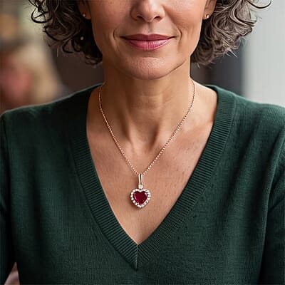 D'Joy Niassa Ruby (FF) and Moissanite Heart 2.25 ctw Passion's Embrace Pendant Necklace (20 Inches) in 18K Vermeil RG Over Sterling Silver