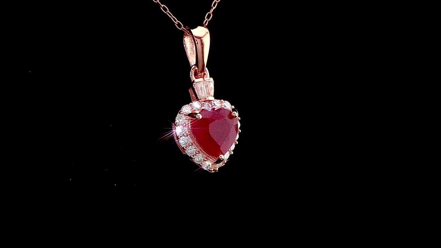D'Joy Niassa Ruby (FF), Moissanite Heart Pendant Necklace (20 Inches) in 18K Vermeil RG Over Sterling Silver 2.25 ctw