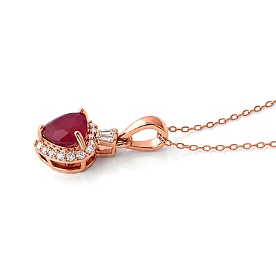 D'Joy Niassa Ruby (FF) and Moissanite Heart 2.25 ctw Passion's Embrace Pendant Necklace (20 Inches) in 18K Vermeil RG Over Sterling Silver