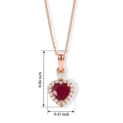 D'Joy Niassa Ruby (FF) and Moissanite Heart 2.25 ctw Passion's Embrace Pendant Necklace (20 Inches) in 18K Vermeil RG Over Sterling Silver