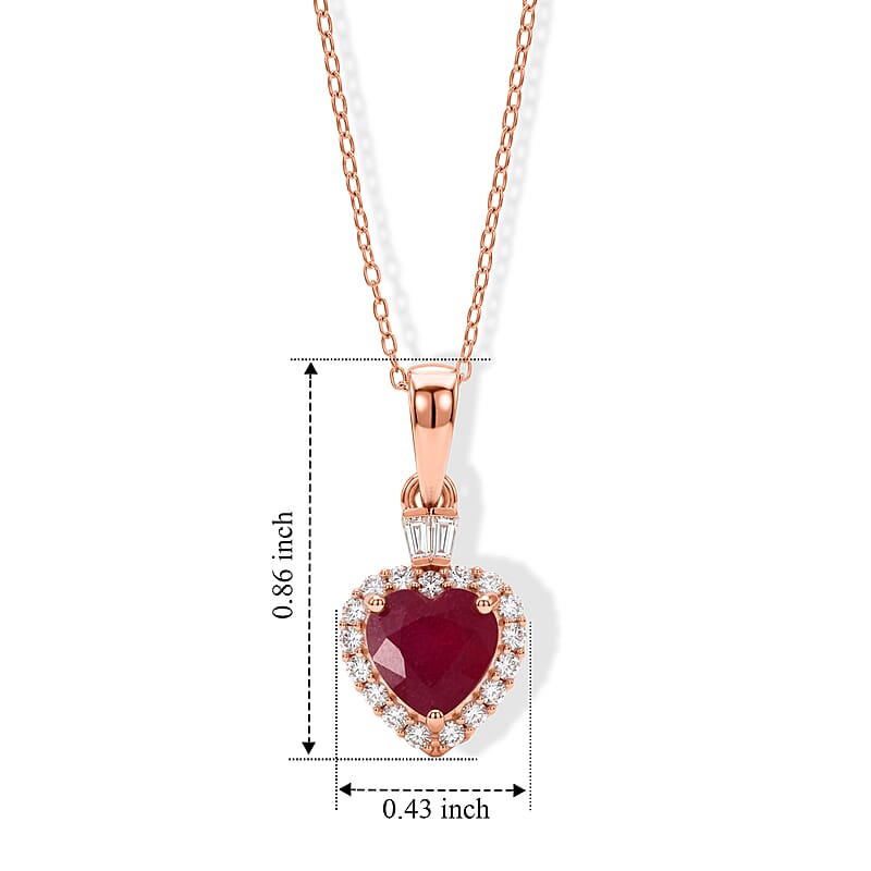 D'Joy Niassa Ruby (FF) and Moissanite 2.25 ctw Heart Pendant Necklace in 18K Vermeil Rose Gold Over Sterling Silver (20 Inches)