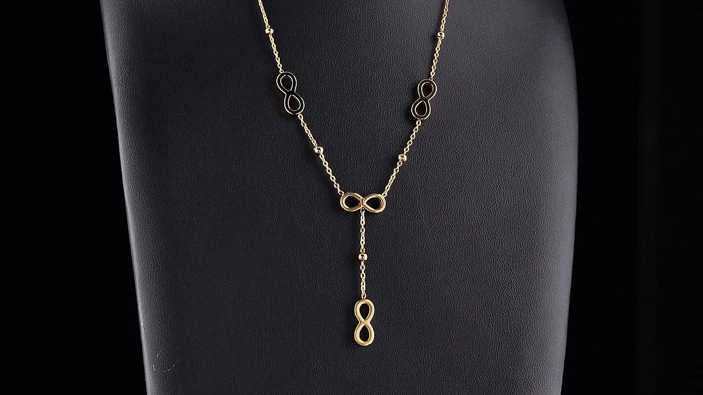 Infinity Necklace (18-19.5 Inches) and Earrings in ION Plated YG Stainless Steel