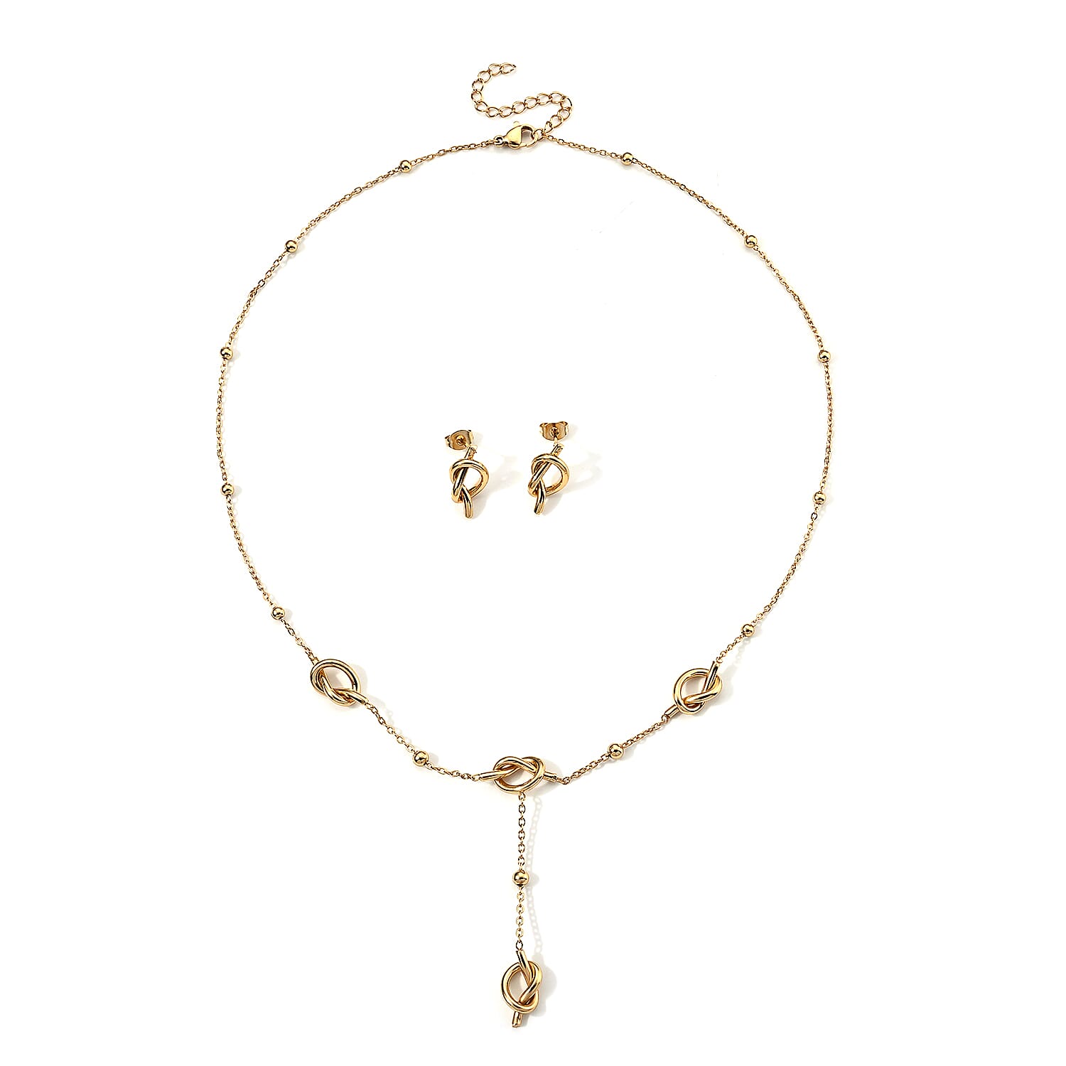 Infinity Necklace (18-19.5 Inches) and Earrings in ION Plated YG Stainless Steel