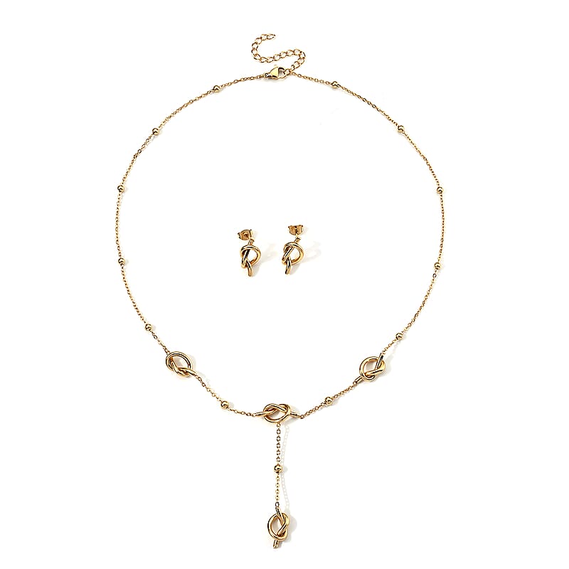 Link Necklace 18-19.5 Inches and Earrings in ION Plated YG Stainless Steel