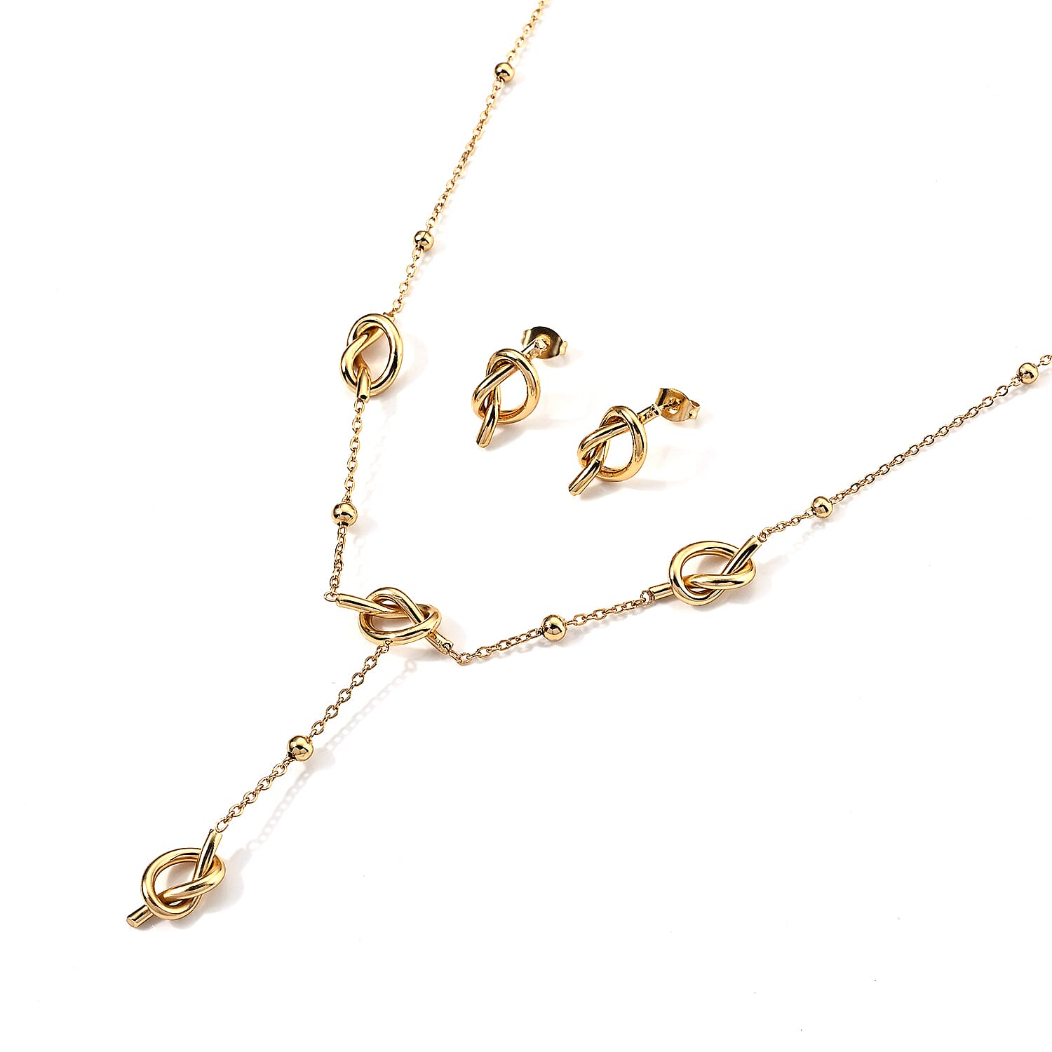 Link Necklace 18-19.5 Inches and Earrings in ION Plated YG Stainless Steel